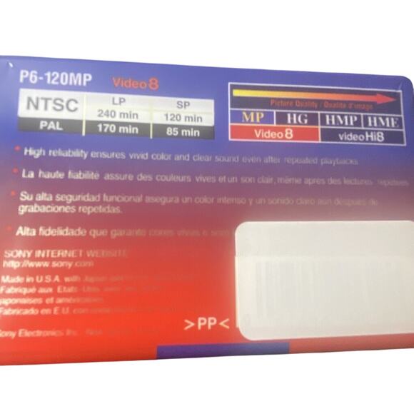 Sony 8mm MP 120 Standard Blank Video Cassette Tape P6-120MP - 120 Min - 1 Pack - Picture 4 of 4